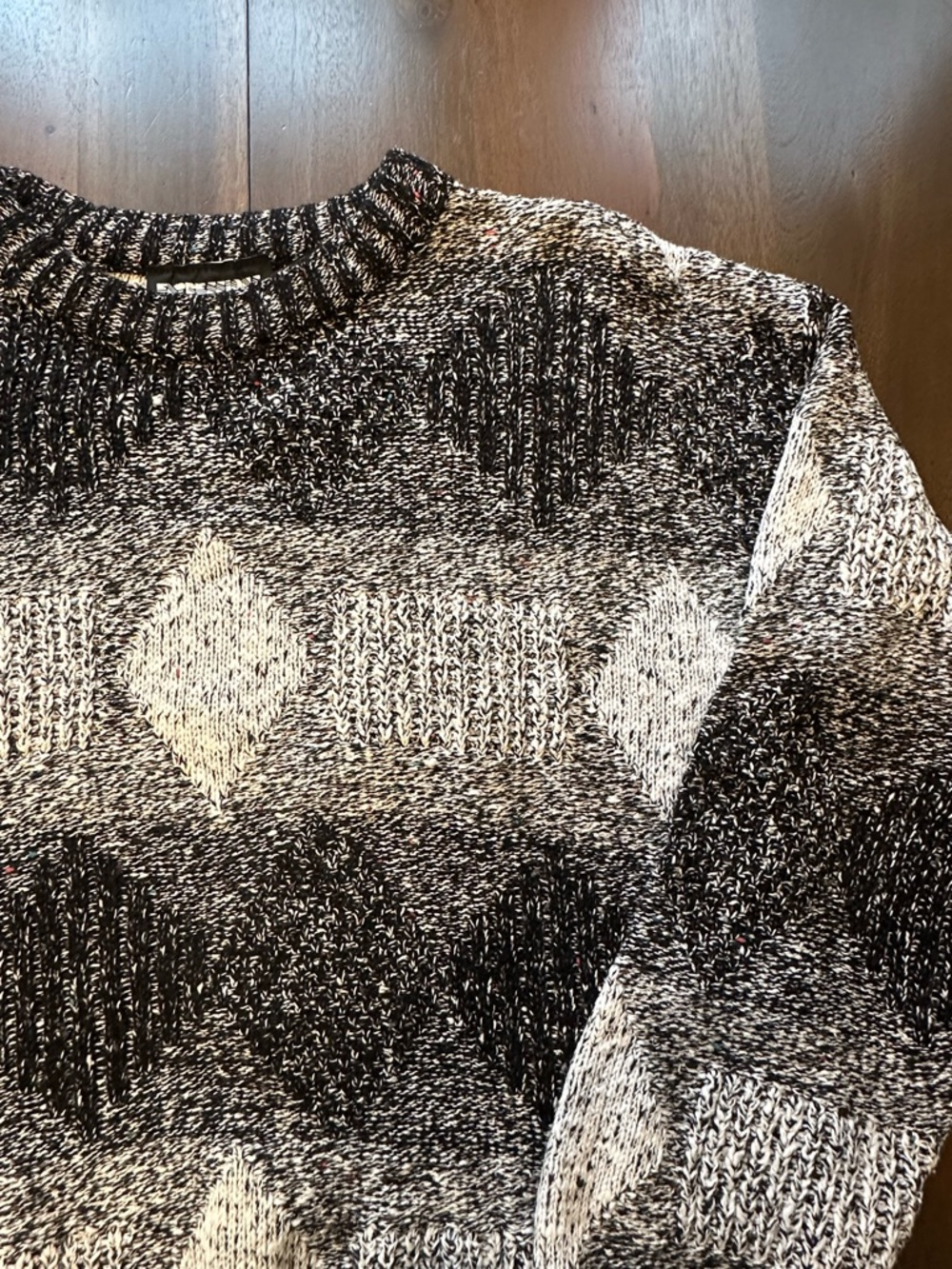 Expressions International Vintage Marled Diamond Knit Sweater - 100% Cotton